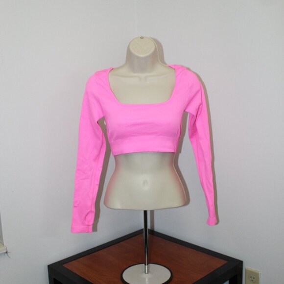 Pink Long Sleeve Crop Top - Picture 1 of 4